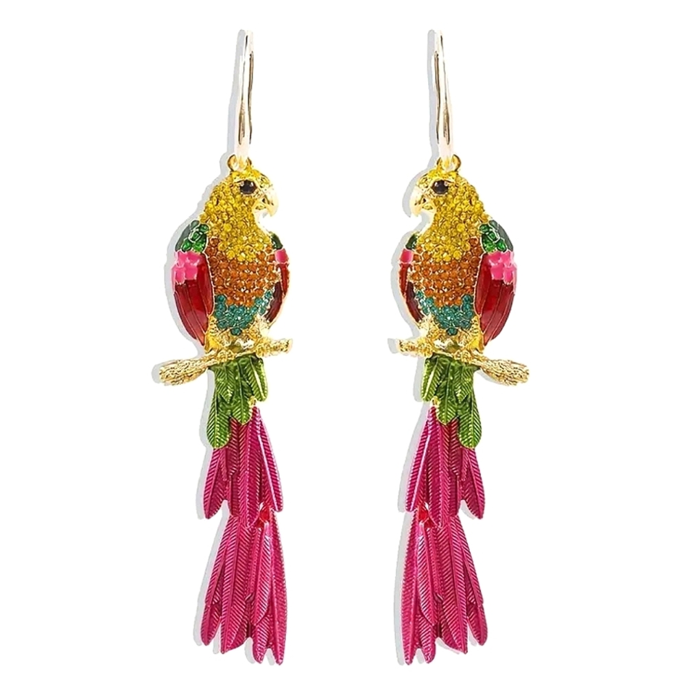 🌺Parrot Rhinestone Dangle Earings Parrot Accessories Tropical Wear Resort - Picture 4 of 6